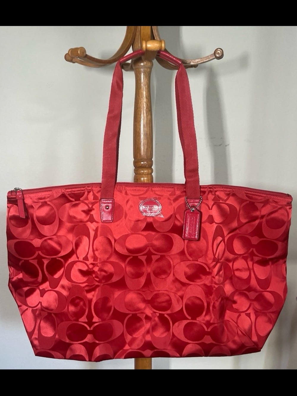 NWOT Coach Getaway Signature Nylon Packable Weekender Tote Bag Red 2pc Set